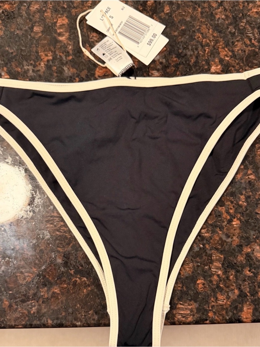 l*space Black Bikini Bottom with Cream Trim